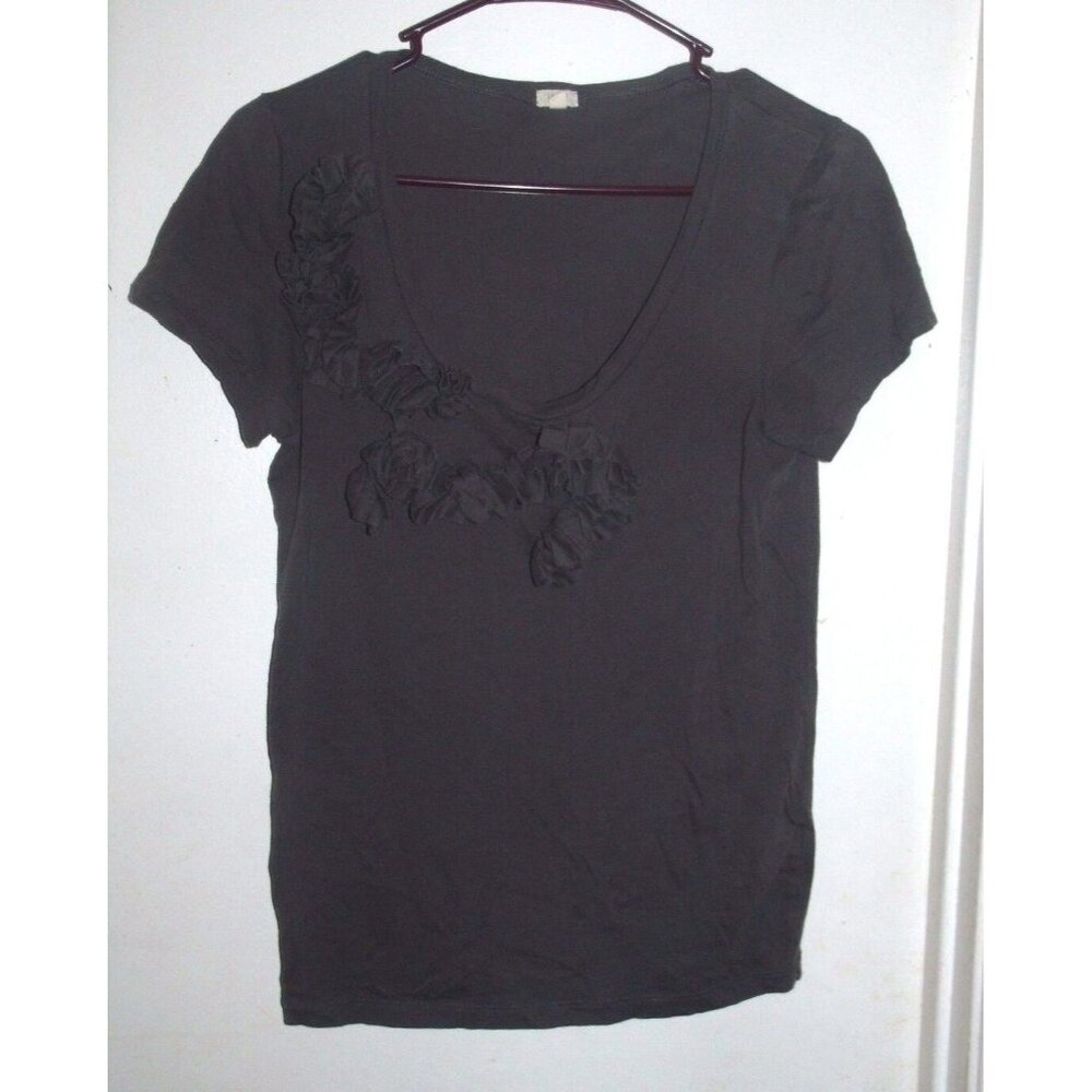J. Crew Dark Gray Top Shirt 3D Ruffles M Medium
